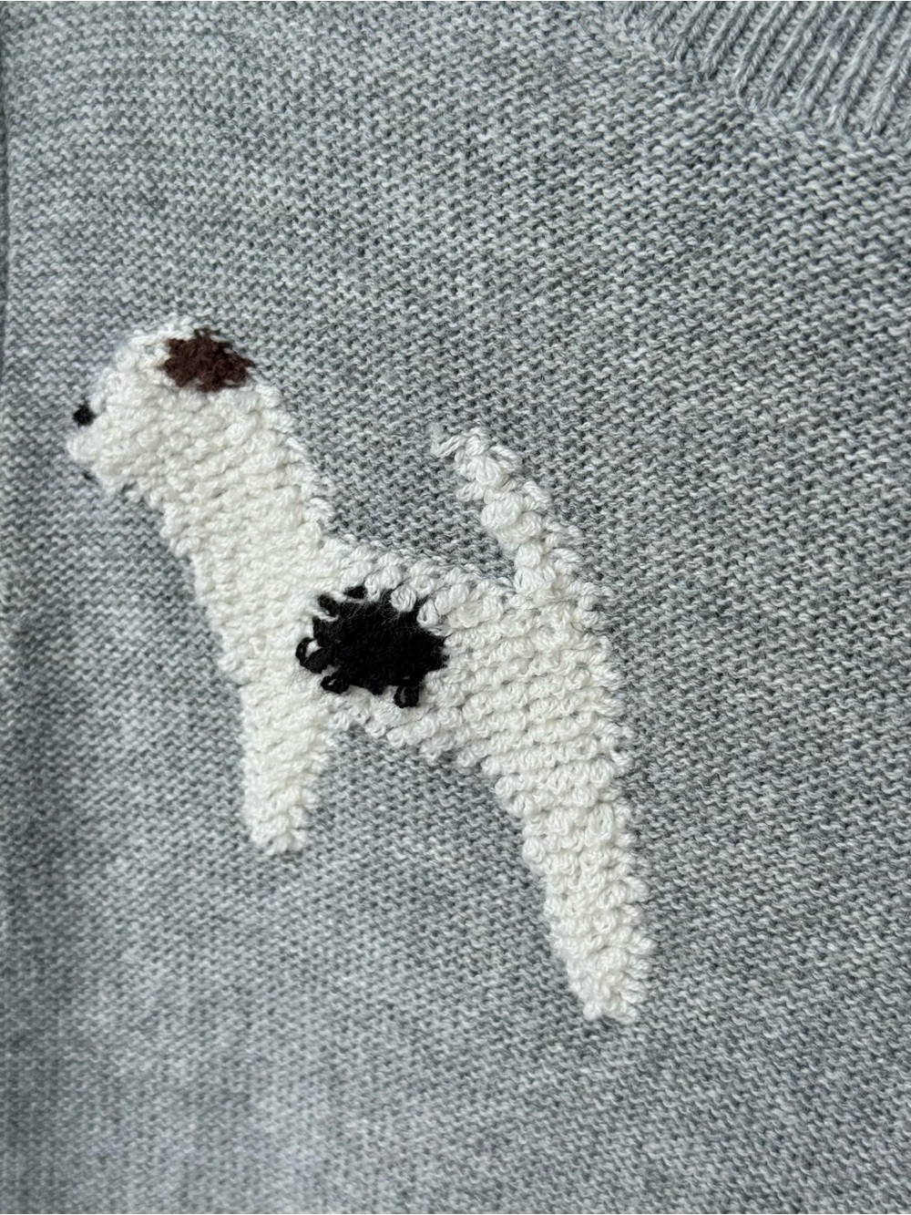 LOFT Puppy Dog Embroidered Sweater Gray Cotton Wool Blend Mock Neck Small - Picture 4 of 7